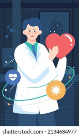 Doctor Holding Heart In Hand, Chinese Doctor's Day, Treatment Of New Coronary Pneumonia, Vector Illustration