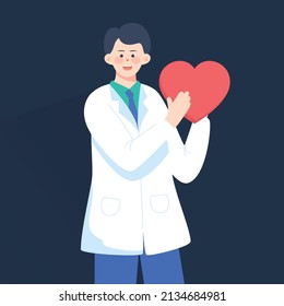 Doctor Holding Heart In Hand, Chinese Doctor's Day, Treatment Of New Coronary Pneumonia, Vector Illustration