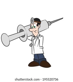 Doctor holding huge syringe