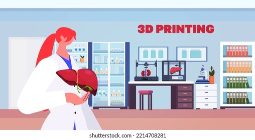 doctor holding human transplantation liver organ model prints on 3d bio printer medical printing biological engineering