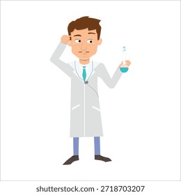 Médico sosteniendo un frasco de laboratorio o una Ilustración vectorial de probeta