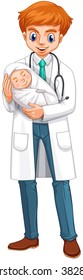 Doctor holding little baby illustration