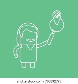 Doctor holding a magnifying glass, vector illustration design. Health care characters collection.