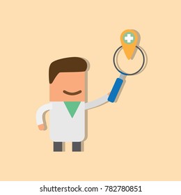 Doctor holding a magnyfing glass, vector illustration design. Health care characters collection.