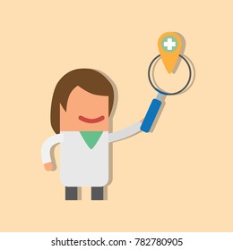 Doctor holding a magnyfing glass, vector illustration design. Health care characters collection.