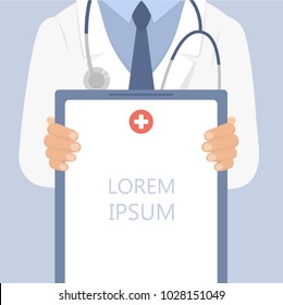 Doctor holding medical clipboard. Vector. Doctor holding medical clipboard. Vector.