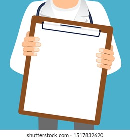 Doctor holding medical clipboard, vector illustration. Concept healthcare. Medical background.