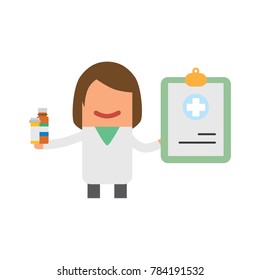 Doctor holding a medical document and medicines, vector illustration design. Health care characters collection.