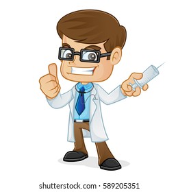 Doctor Holding Medical Injection and Giving Thumb Up