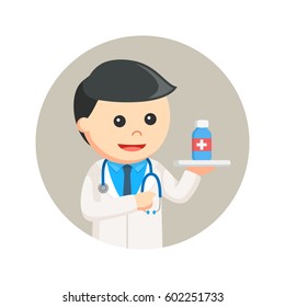 doctor holding medicine in circle background