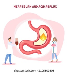 Doctor Holding Medicine Standing, Lady Doctor Holding Document Touching Stomach, Fire In Stomach, Symbol Of Stomach Pain, Heartburn, Acid Reflux, Acid In Stomach, Painful Chest Pain, Digestive System 