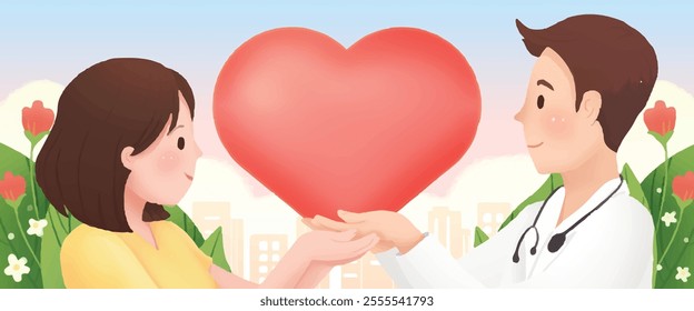 Doctor holding patient's hand banner