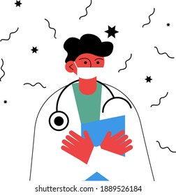 The doctor holding a positive medical report and thinking about how he can help with that. 