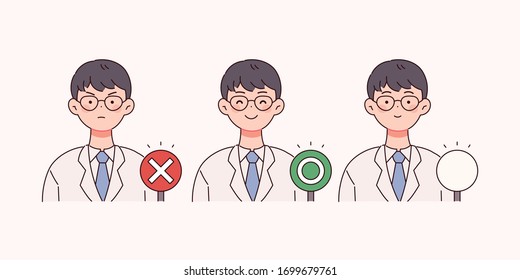 The Doctor Is Holding A Sign With O And X Written On It. One Blank Sign.