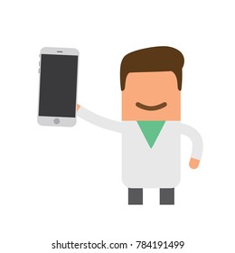 Doctor holding a smartphone, vector illustration design. Health care characters collection.
