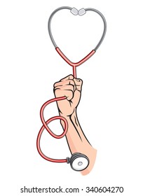 Doctor holding stethoscope vector illustration