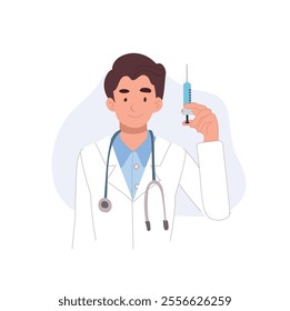 doctor holding syringe close-up medical professional with needle for treatment