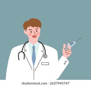 Doctor holding a syringe ready to administer a vaccine.