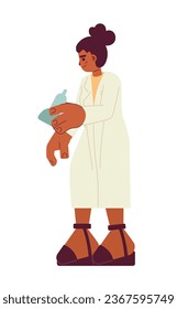 Doctor holding ultrasound hand device semi flat color vector character. Medical diagnostic equipment. Editable full body person on white. Simple cartoon spot illustration for web graphic design