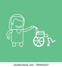 Doctor holding a wheelchair, vector illustration design. Health care characters collection.