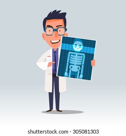 doctor holding x-ray or roentgen image. character healthcare concept - vector illustration