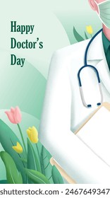 Doctor holiday poster with medical report and stethoscope