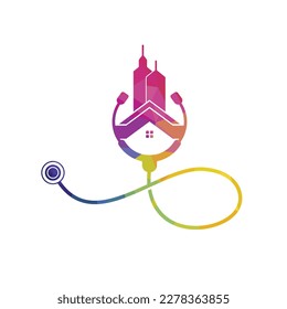 Diseño del logo del vector del hogar del doctor. Concepto del logotipo del vector médico de la casa.	