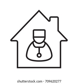 Doctor Home Visit Linear Icon. Medical Care. Thin Line Illustration. Contour Symbol. Vector Isolated Outline Drawing