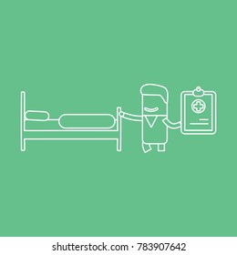 Doctor with a hospital bed and a medical document, vector illustration design. Health care characters collection.