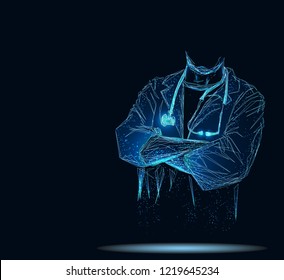 Doctor In Hospital. Healthcare Service. For Wallpaper, Template, Web Design. Abstract Polygonal Wireframe.