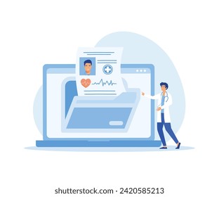 Doctor in hospital reading patient's EMR. flat vector modern illustration 