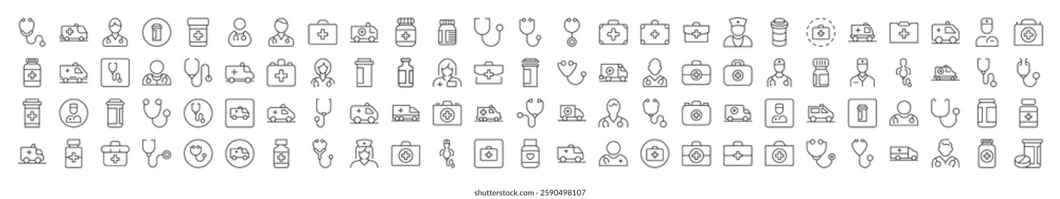 Doctor, Hospital, Stethoscope, Ambulance, Drugs Related Line Icon for Websites, Apps, Infographics Other Purposes