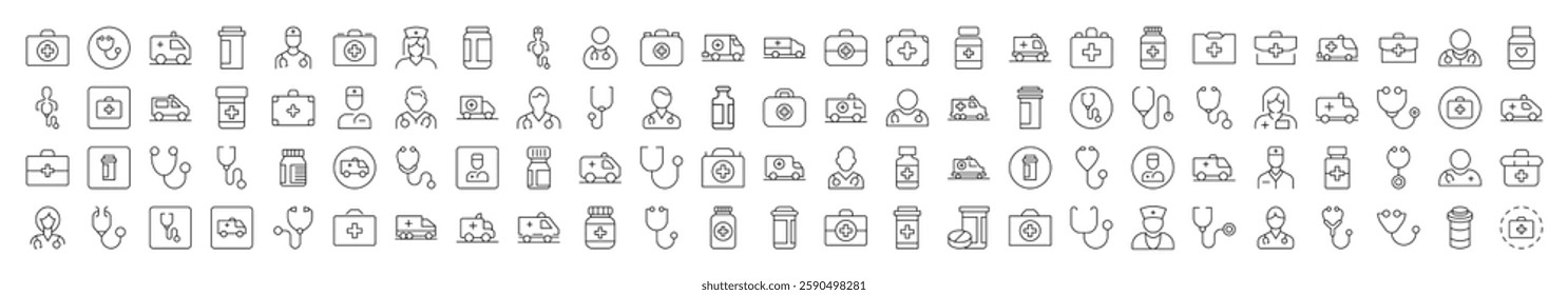 Doctor, Hospital, Stethoscope, Ambulance, Drugs Related Outline Icon for Websites, Apps, Infographics Other Purposes