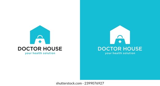 Diseño del logotipo de la casa del doctor. El concepto de la bolsa para el hogar y el doctor con estilo modernista. Plantilla de diseño de vectores de símbolos de iconos.