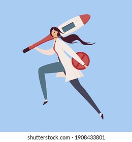 El doctor está apurado para ayudar a aislarse en la ilustración vectorial blanca. Primer auxilio, elemento de diseño de atención médica rápida. Trabajador de medicina al estilo de las caricaturas.