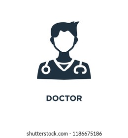 Doctor icon. Black filled vector illustration. Doctor symbol on white background. Can be used in web and mobile.