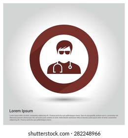 Doctor Icon, Circle Long shadow pictogram icon on gray background.