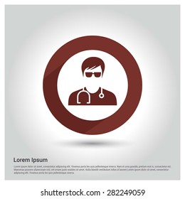 Doctor Icon, Circle Long shadow pictogram icon on gray background.