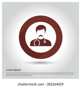 Doctor Icon, Circle Long shadow pictogram icon on gray background.
