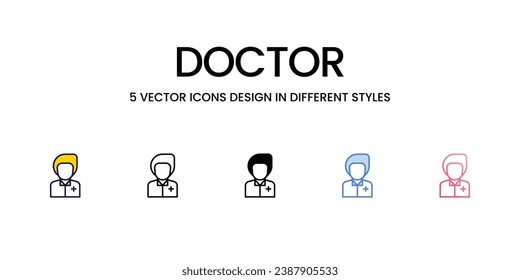Diseño de iconos de doctores en estilo Cinco con Stroke editable. Línea, Sólido, Línea plana, Color de tono Duo y Línea de degradado de color. Adecuado para diseño de páginas Web, aplicaciones móviles, UI, UX y GUI.