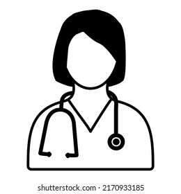 Doctor icon. Female with stethoscope symbol. Flat vector illustration