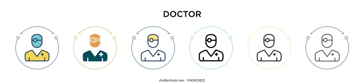 Doctor icon in filled, thin line, outline and stroke style. Vector illustration of two colored and black doctor vector icons designs can be used for mobile, ui, web