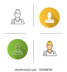 Doctor Icon. Flat Design, Linear And Color Styles. Medical Worker. Practitioner. Isolated Vector Illustrations