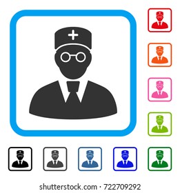 Doctor icon. Flat iconic symbol inside a rounded rectangle. Black, gray, green, blue, red, orange color variants of Doctor vector. Designed for web and software user interface.