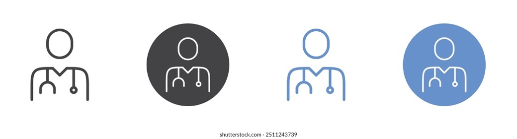 Doctor icon Flat set in black and white color