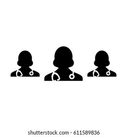 Doctor Icon - Group of Female Physicians With Stethoscope Glyph Pictogram Vector illustration