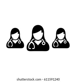 Doctor Icon - Group of Female Physicians With Stethoscope Glyph Pictogram Vector illustration