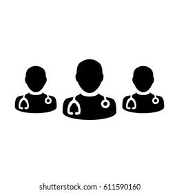 Doctor Icon - Group of Male Physicians With Stethoscope Glyph Pictogram Vector illustration