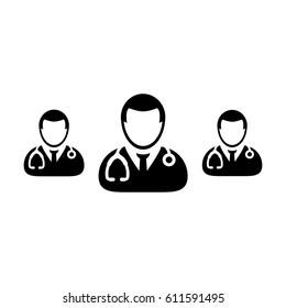 Doctor Icon - Group of Male Physicians With Stethoscope Glyph Pictogram Vector illustration