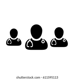 Doctor Icon - Group Of Male Physicians With Stethoscope Glyph Pictogram Vector Illustration